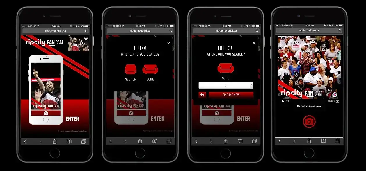 Eight cameras were set up on in the Moda Center, giving every fan
            their own